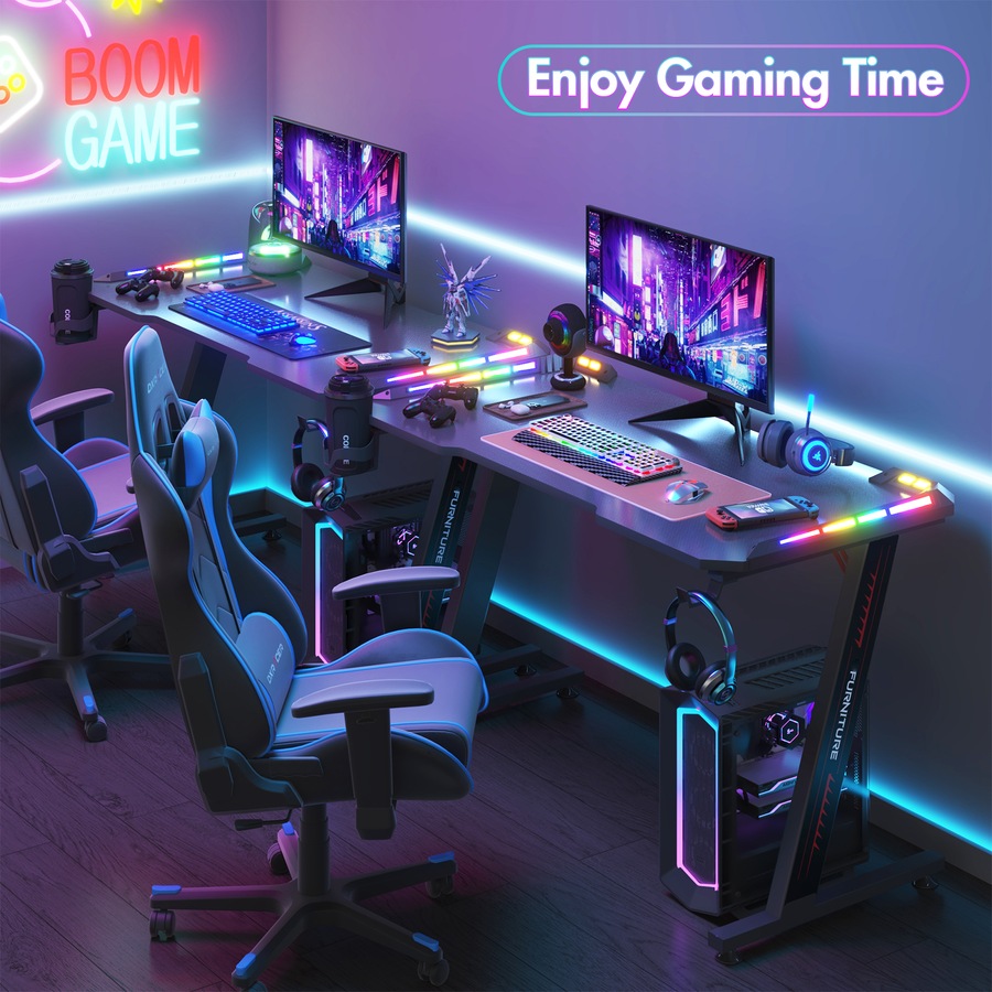 Advwin RGB Gaming Chair Desk Set Office Table Racing Seat(RGB Black Desk + Black Chair)