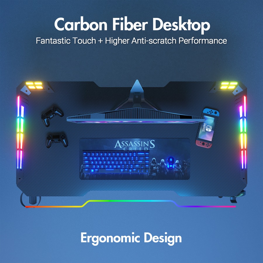 Advwin RGB Gaming Chair Desk Set Office Table Racing Seat(RGB Black Desk + Black Chair)