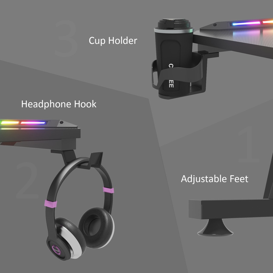 Advwin RGB Gaming Chair Desk Set Office Table Racing Seat(RGB Black Desk + Black Chair)