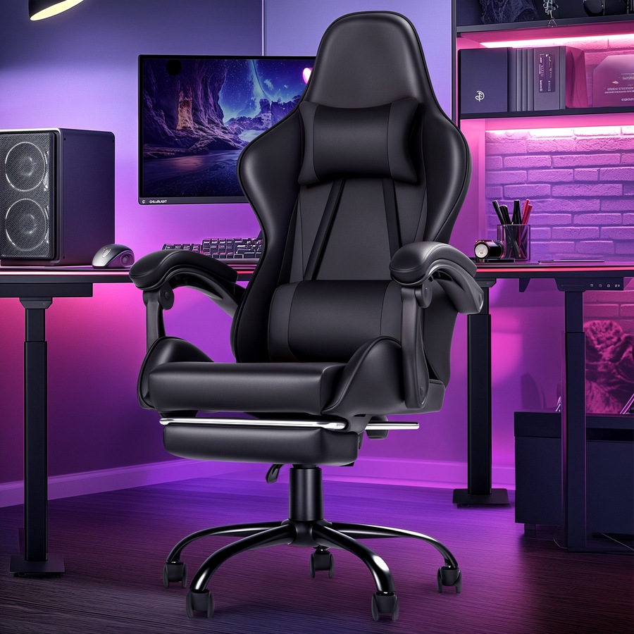 Advwin RGB Gaming Chair Desk Set Office Table Racing Seat(RGB Black Desk + Black Chair)