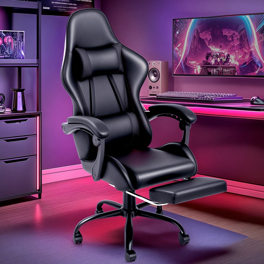 Advwin RGB Gaming Chair Desk Set Office Table Racing Seat(RGB Black Desk + Black Chair)