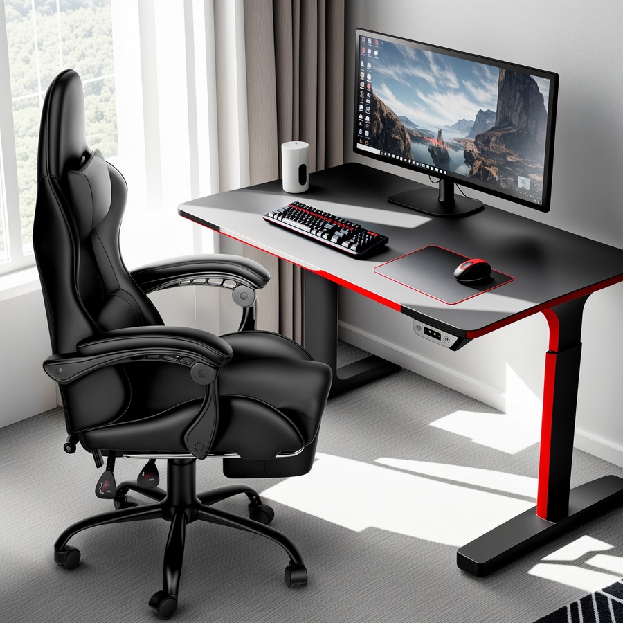 Advwin RGB Gaming Chair Desk Set Office Table Racing Seat(RGB Black Desk + Black Chair)