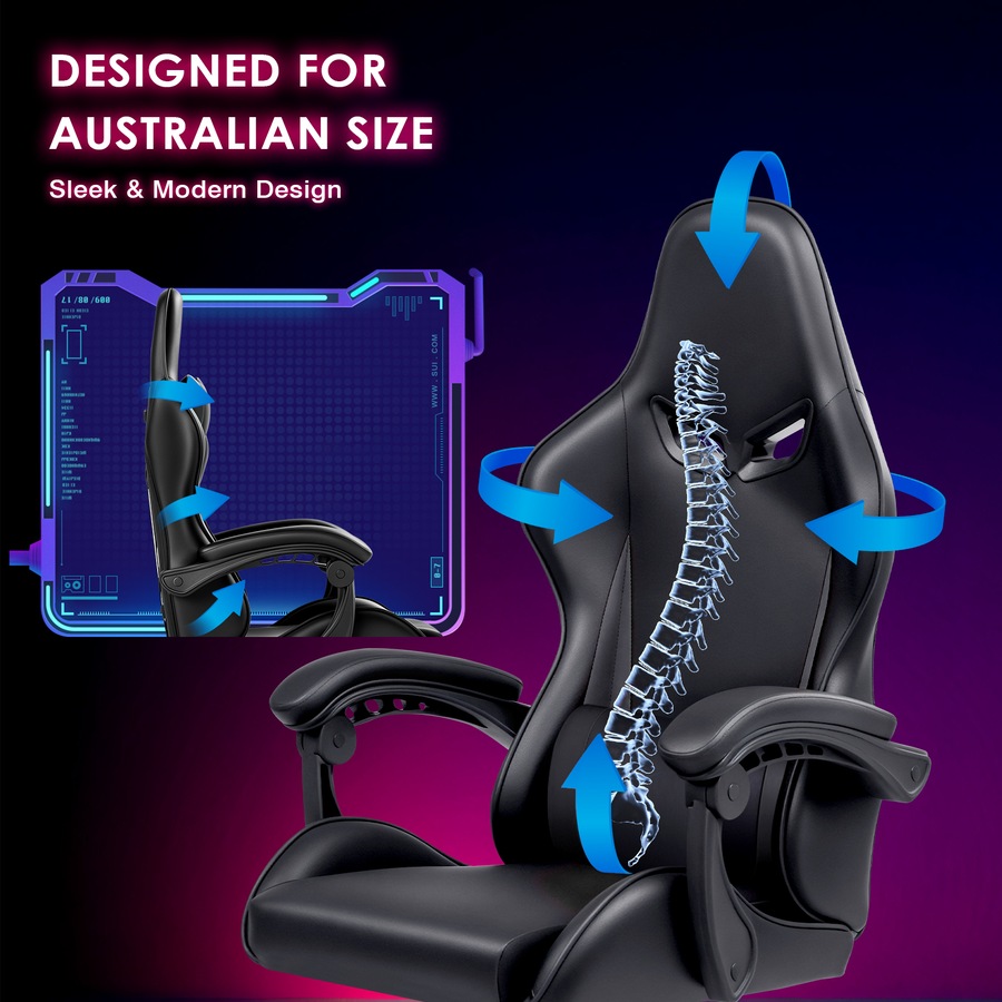 Advwin RGB Gaming Chair Desk Set Office Table Racing Seat(RGB Black Desk + Black Chair)