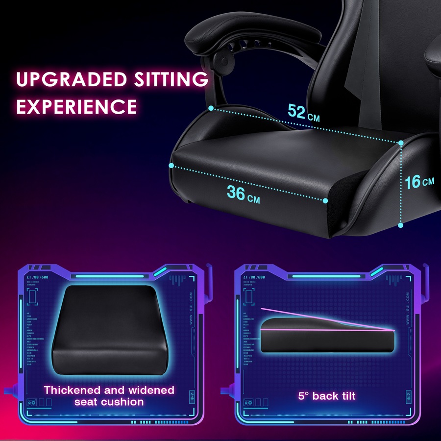Advwin RGB Gaming Chair Desk Set Office Table Racing Seat(RGB Black Desk + Black Chair)