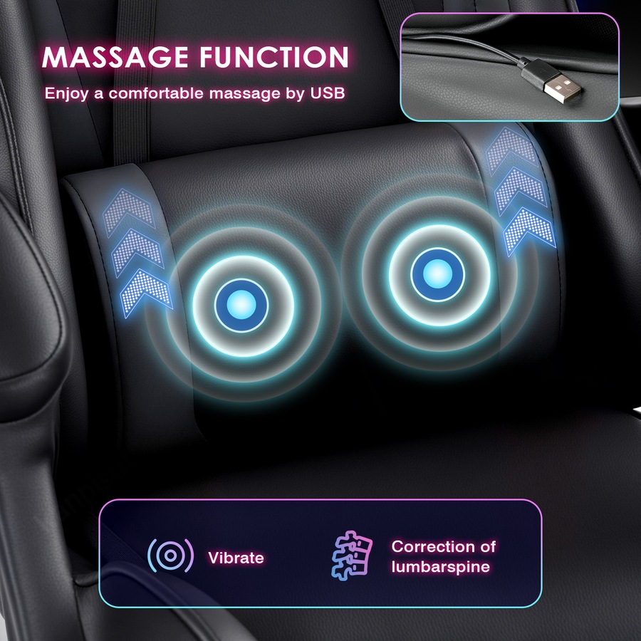 Advwin RGB Gaming Chair Desk Set Office Table Racing Seat(RGB Black Desk + Black Chair)