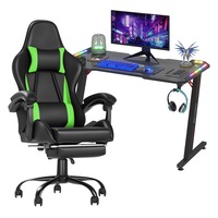 Advwin RGB Gaming Chair Desk Set Office Table Racing Seat(RGB Black Desk + Green & Black Chair)