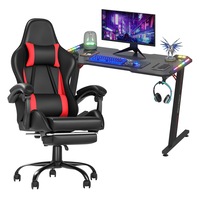 Advwin RGB Gaming Chair Desk Set Office Table Racing Seat(RGB Black Desk + Red & Black Chair)