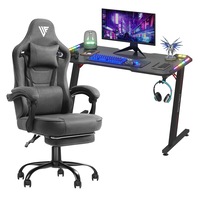 Advwin RGB Gaming Chair Desk Set Office Table Racing Seat w/Footrest(Black Desk+ Dark Grey Chair)