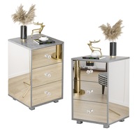 Advwin Set of 2 Mirrored Bedside Table Side Table 3 Drawers Storage Cabinet Nightstand