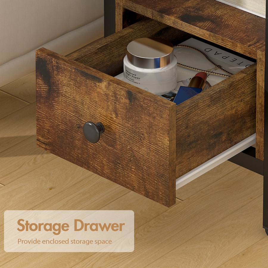 Buy Advwin Set of 2 Side Table Narrow Bedside Table w/ Charging Station ...