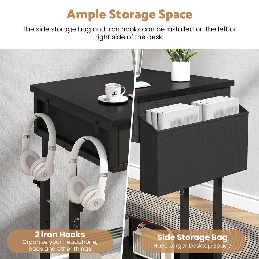 Advwin Small Portable Rolling Standing Desk Adjustable Height Mobile Stand Up Desks with 2 Fabric Drawers & Wheels Laptop Table for Home Office 80 x 48cm Black