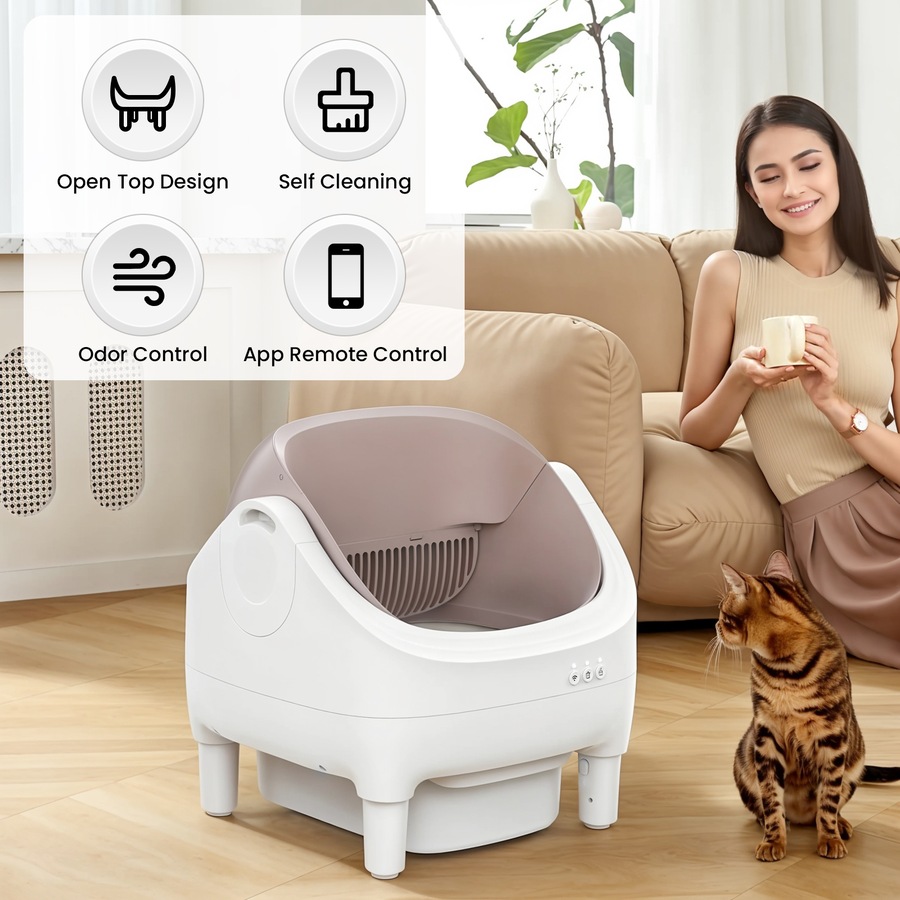 Advwin Smart Cat Litter Box Automatic Self-Cleaning With Litter Mat App Remote Control