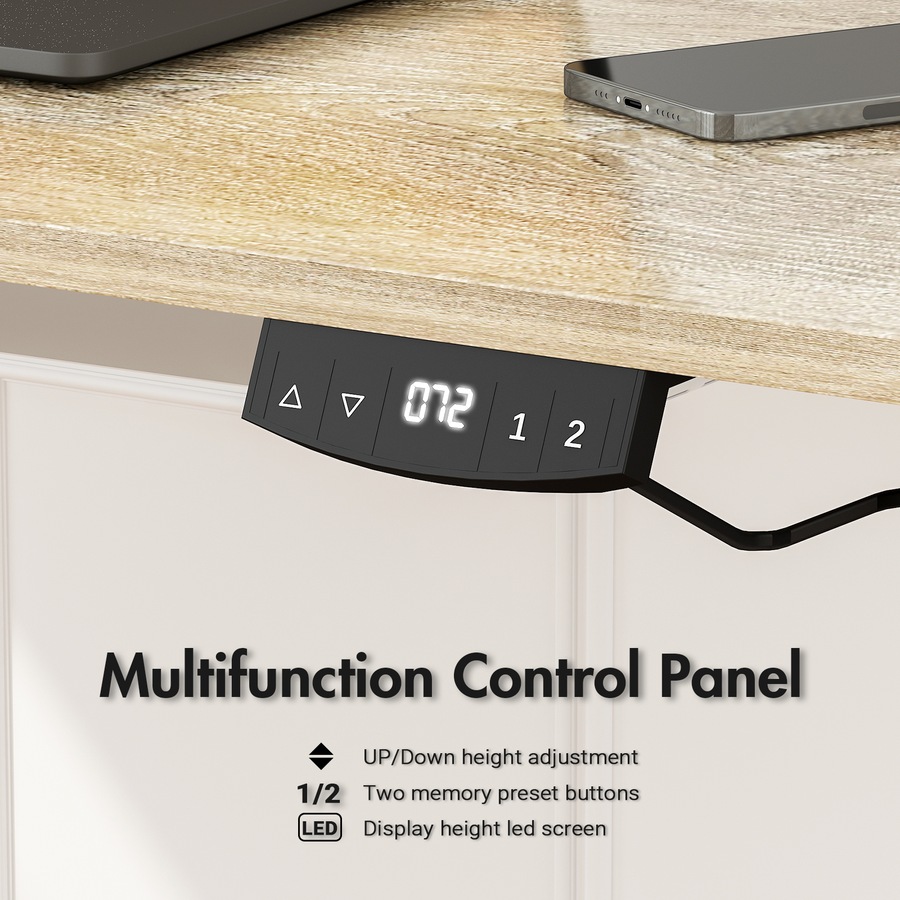 Advwin Electric Standing Desk Height Adjustable Ergonomic Sit Stand Desks 100 x 55 cm Whole Piece Desktop White Frame+Oak Desktop