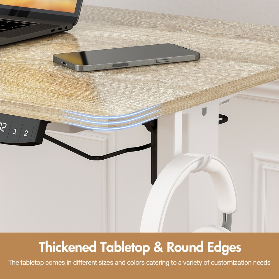 Advwin Electric Standing Desk Height Adjustable Ergonomic Sit Stand Desks 100 x 55 cm Whole Piece Desktop White Frame+Oak Desktop