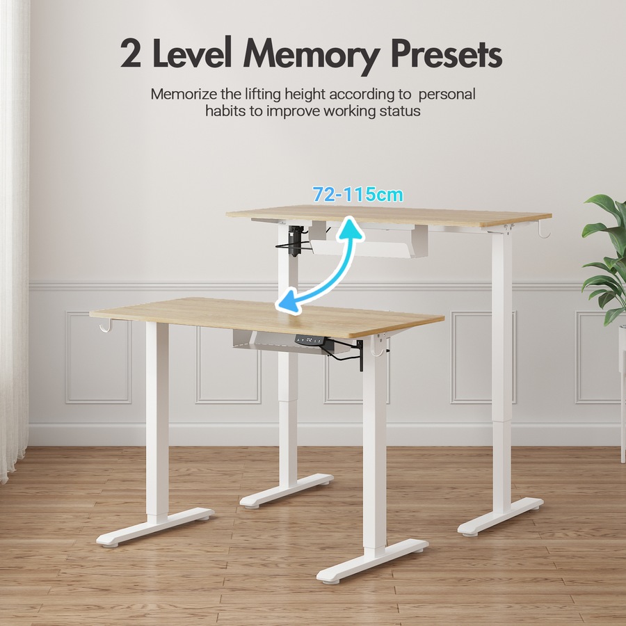 Advwin Electric Standing Desk Height Adjustable Ergonomic Sit Stand Desks 100 x 55 cm Whole Piece Desktop White Frame+Oak Desktop