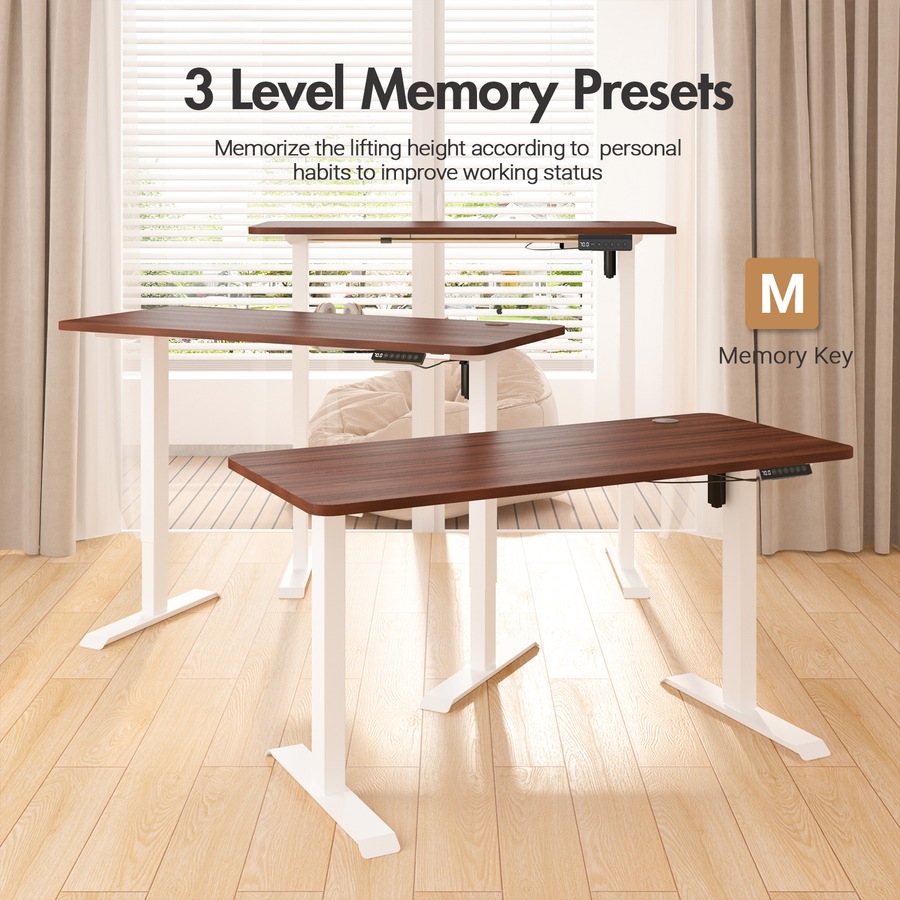 Advwin Standing Desk Electric Ergonomic Adjustable Height Sit Stand up Desk 120cm Walnut Splice Board Table Top+White Frame