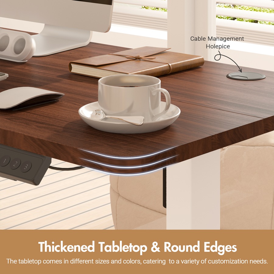 Advwin Standing Desk Electric Ergonomic Adjustable Height Sit Stand up Desk 120cm Walnut Splice Board Table Top+White Frame