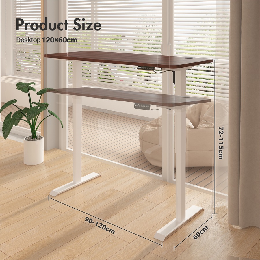 Advwin Standing Desk Electric Ergonomic Adjustable Height Sit Stand up Desk 120cm Walnut Splice Board Table Top+White Frame