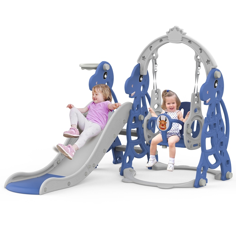 Buy Advwin Toddler Slide Swing Set Basketball Hoop Kids Playground Blue ...