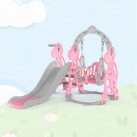 Advwin Toddler Slide Swing Set with Basketball Hoop 4 in 1 Outdoor Indoor Kids Playground Pink