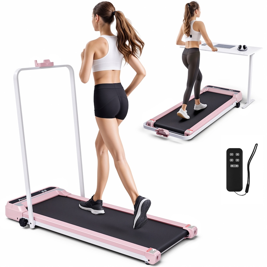 Advwin Walking Pad Foldable Treadmill Home Compact Portable Pink Electric Walking Machine with Handle, Quiet Design