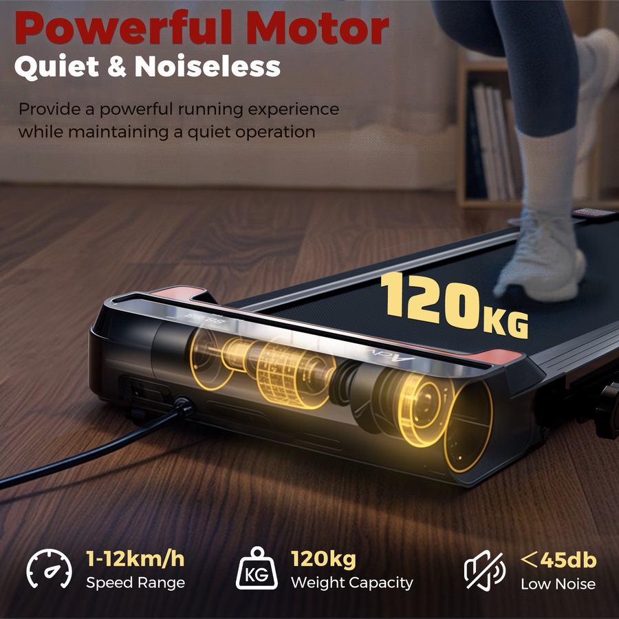 Advwin Foldable Treadmill for Home, Compact Under Desk Walking Pad Portable Electric Walking Machine with Handle, Black