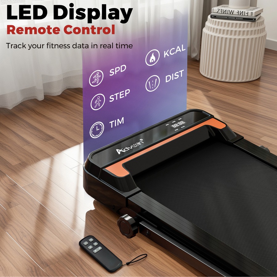 Advwin Foldable Treadmill for Home, Compact Under Desk Walking Pad Portable Electric Walking Machine with Handle, Black