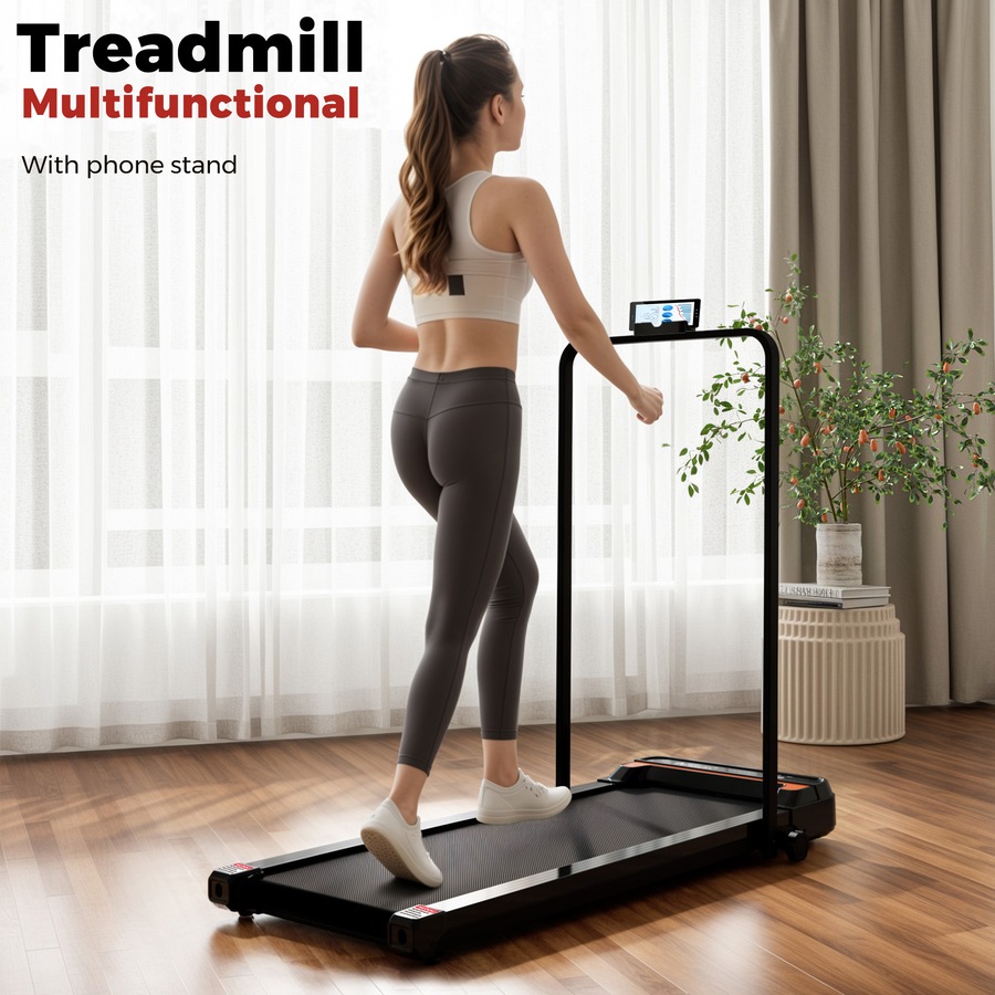 Advwin Foldable Treadmill for Home, Compact Under Desk Walking Pad Portable Electric Walking Machine with Handle, Black
