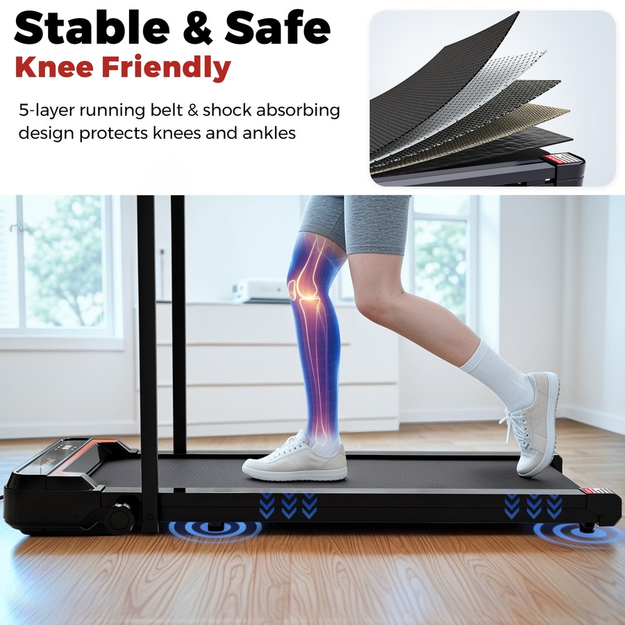 Advwin Foldable Treadmill for Home, Compact Under Desk Walking Pad Portable Electric Walking Machine with Handle, Black