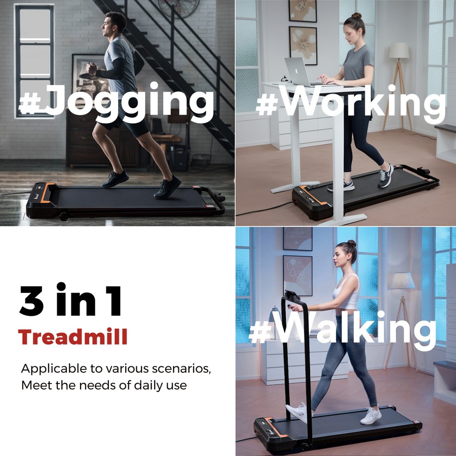 Advwin Foldable Treadmill for Home, Compact Under Desk Walking Pad Portable Electric Walking Machine with Handle, Black