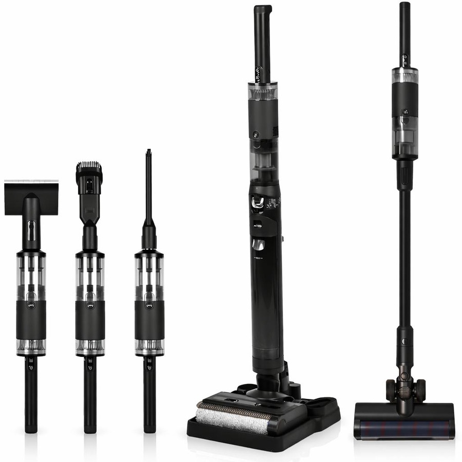 ADVWIN Wet Dry Vacuum Cleaner, 180 Degree Lie-Flat Cordless Smart Vacuum Mop with Hot-Air Drying, Self-Cleaning for Hard Floor Sticky Messes and Pet Hair, Lightweight Handheld Vacuum with 2 Batteries