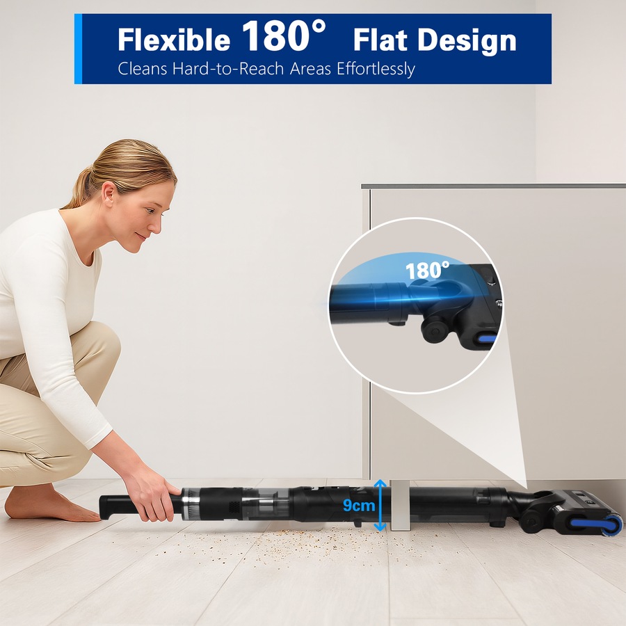 ADVWIN Wet Dry Vacuum Cleaner, 180 Degree Lie-Flat Cordless Smart Vacuum Mop with Hot-Air Drying, Self-Cleaning for Hard Floor Sticky Messes and Pet Hair, Lightweight Handheld Vacuum with 2 Batteries