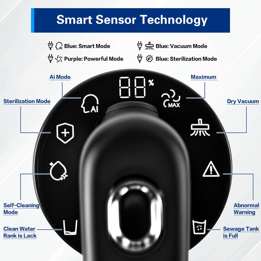 ADVWIN Wet Dry Vacuum Cleaner, 180 Degree Lie-Flat Cordless Smart Vacuum Mop with Hot-Air Drying, Self-Cleaning for Hard Floor Sticky Messes and Pet Hair, Lightweight Handheld Vacuum with 2 Batteries