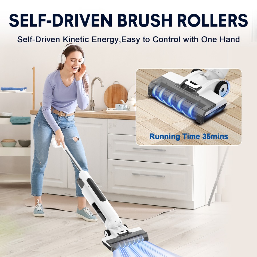 ADVWIN Wet Dry Vacuum Cleaners, Lightweight Wet-Dry Vacuum with Self-Cleaning, One-Step Cleaning for Hard Floors, Great for Sticky Messes and Pet Hair - White& Black Mop Vacuum Cleaner