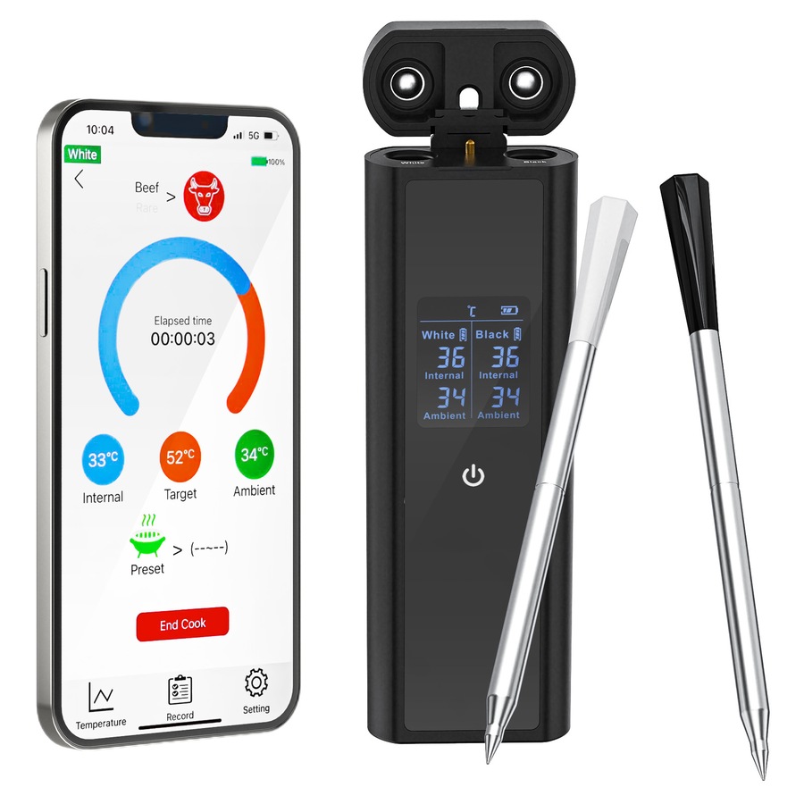 Advwin Wireless Meat Thermometer with Dual Probes, Bluetooth 5.3 Smart Food Thermometer with App, 800ft Range, Rechargeable BBQ Grill Thermometer for Kitchen Cooking