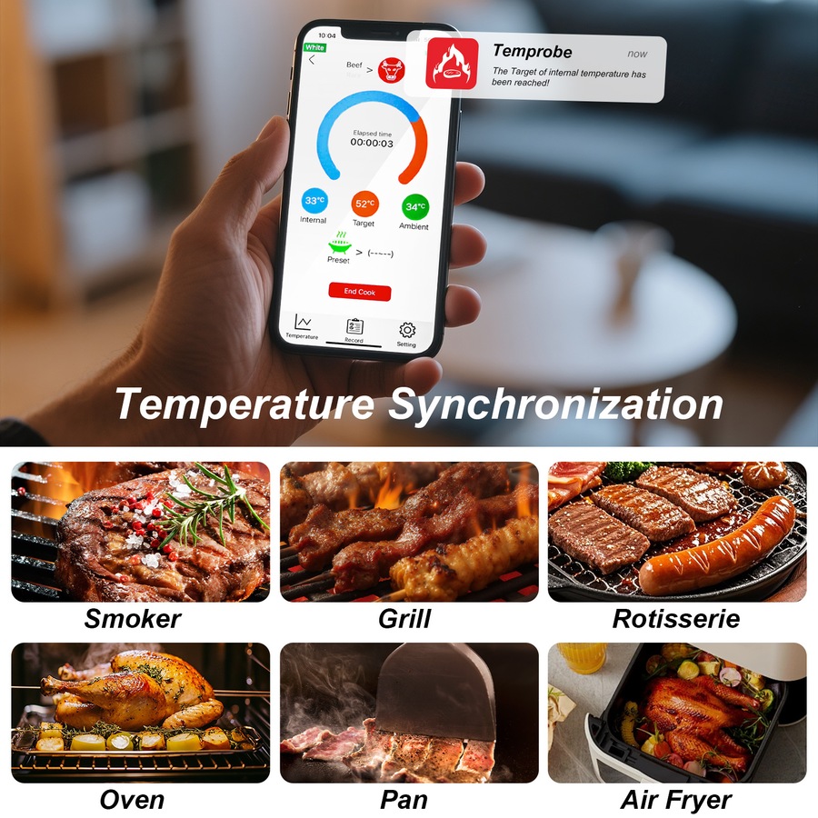 Advwin Wireless Meat Thermometer with Dual Probes, Bluetooth 5.3 Smart Food Thermometer with App, 800ft Range, Rechargeable BBQ Grill Thermometer for Kitchen Cooking