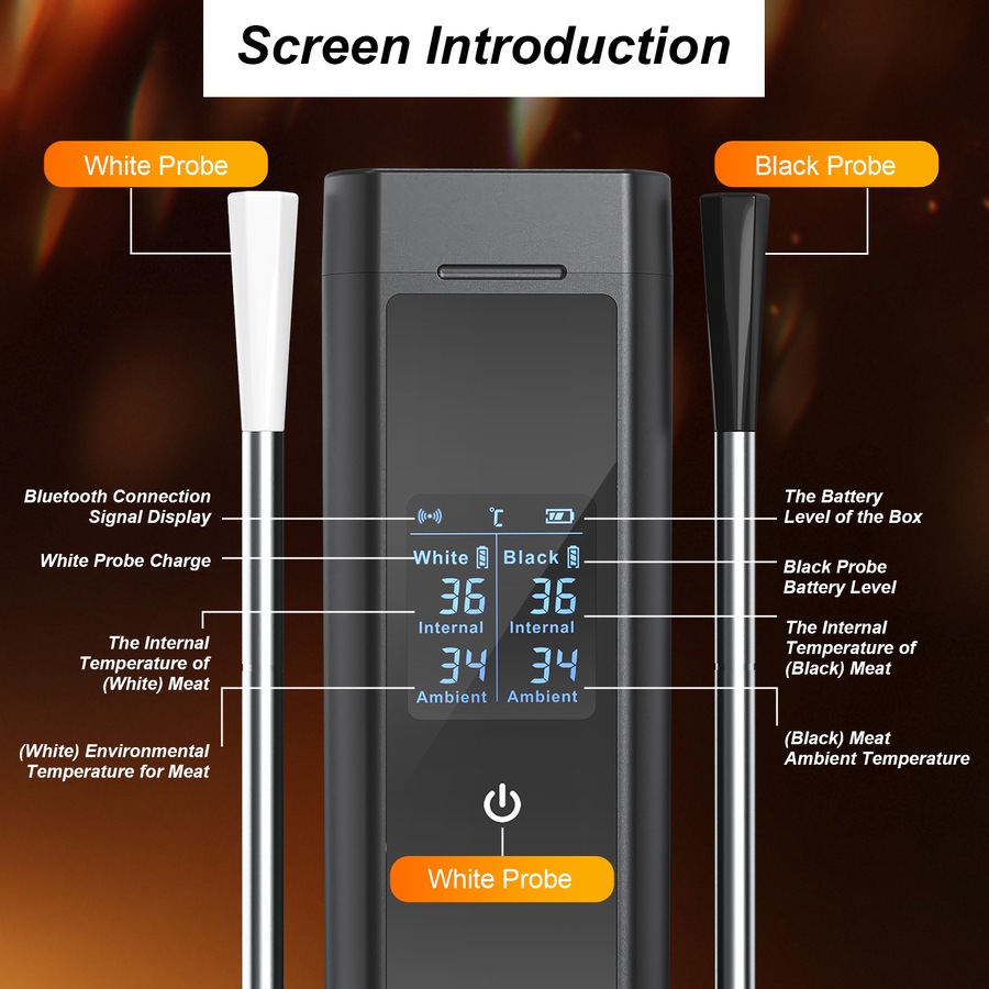 Advwin Wireless Meat Thermometer with Dual Probes, Bluetooth 5.3 Smart Food Thermometer with App, 800ft Range, Rechargeable BBQ Grill Thermometer for Kitchen Cooking