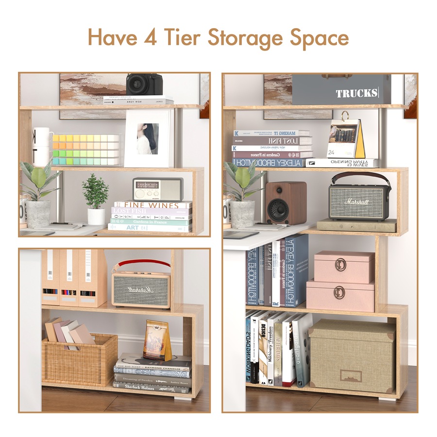 Advwin Corner Desk with Bookshelf Rotatable Office Computer Desk with Storage Shelf Study Table Workstation