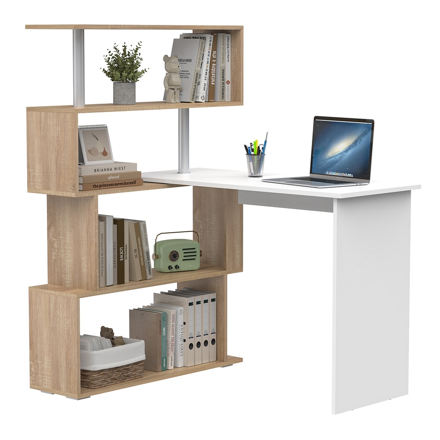 Advwin Corner Desk with Bookshelf Rotatable Office Computer Desk with Storage Shelf Study Table Workstation