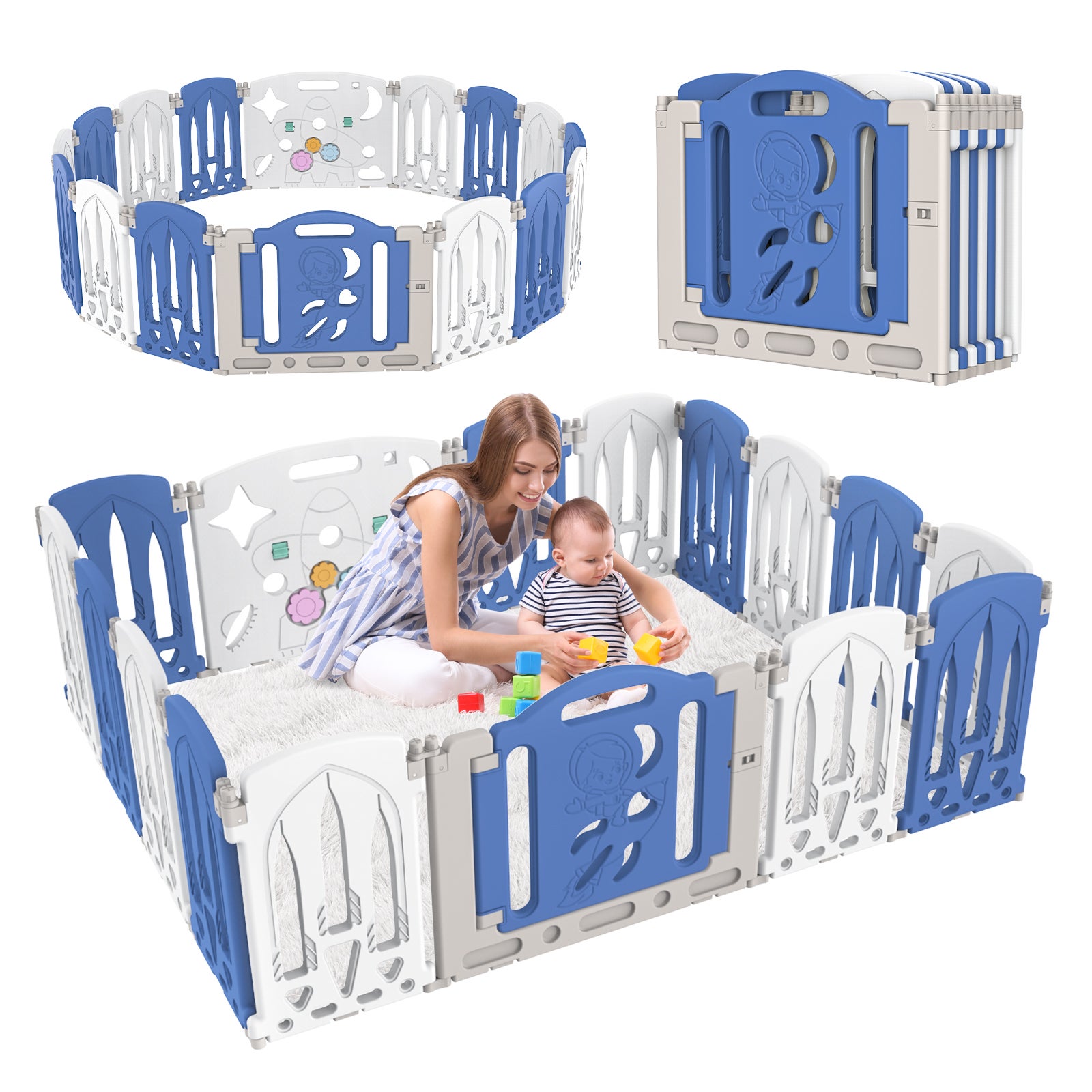 Advwin 16/18/20/22 Panels Baby PlayPen with Foldable Safety Gate Toddler Fence Yard