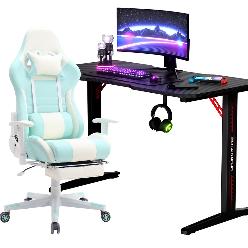 Buy Gaming Chair Desk Set Office Table Racing Seat w/Footrest(Black