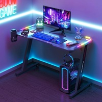 Advwin 120cm Z Shape Gaming Desk RGB LED Carbon Fiber Racing Table Desktop Computer Workstation