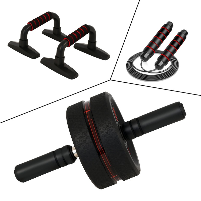 Gym Wheel Combination with Abdomen Roller Round,Knee Pad, Jump Rope