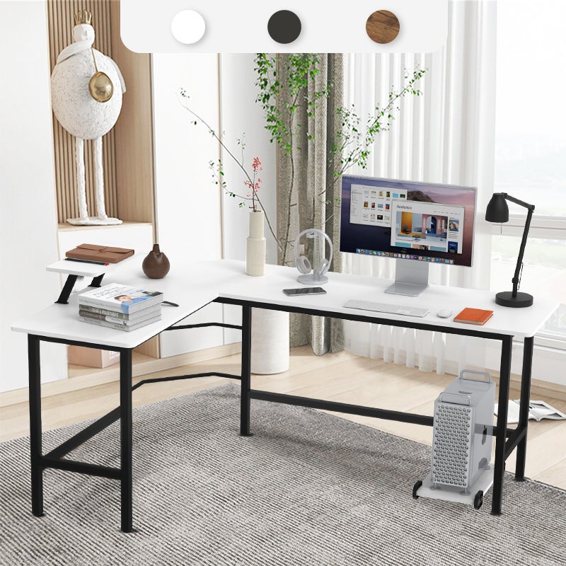 Advwin L-Shaped Computer Desk Corner Office Desk with Removable Shelf Stand Workstation Black/White/Walnut
