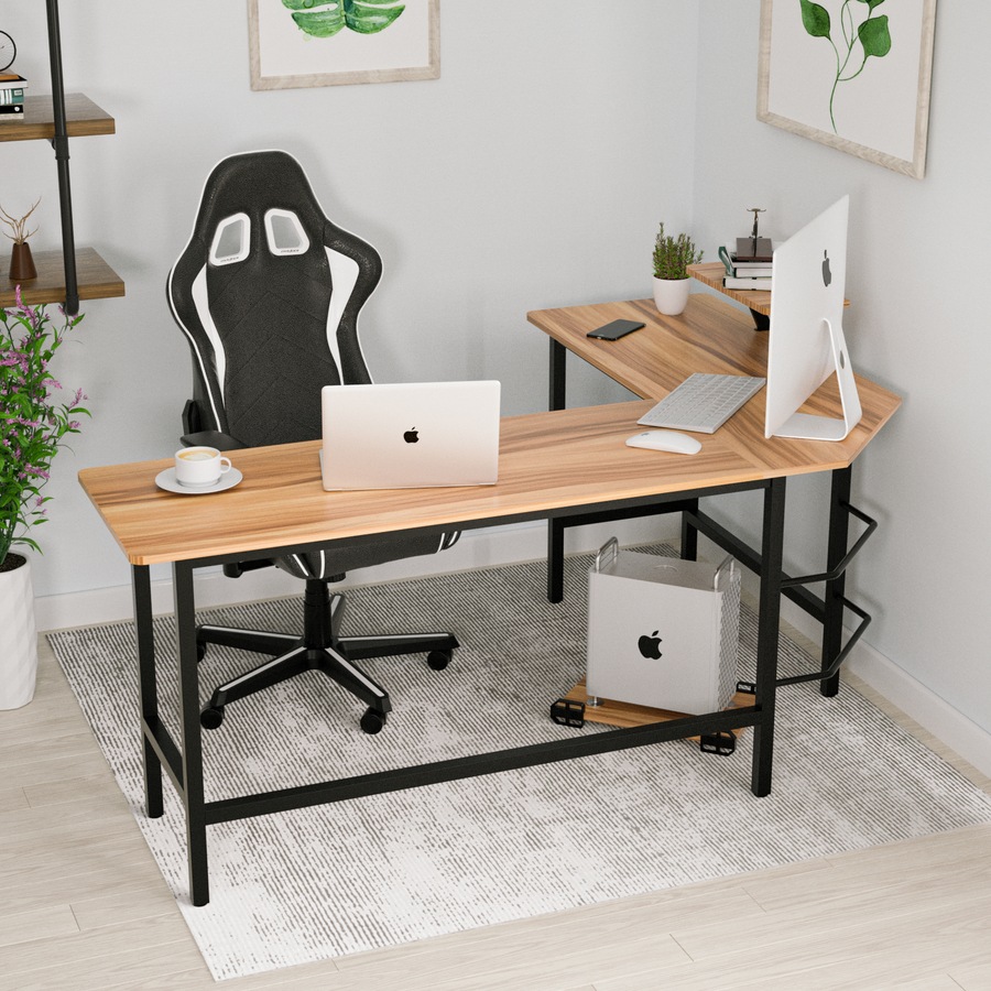 Advwin L-Shaped Corner Desk with Removable Shelf, Wood
