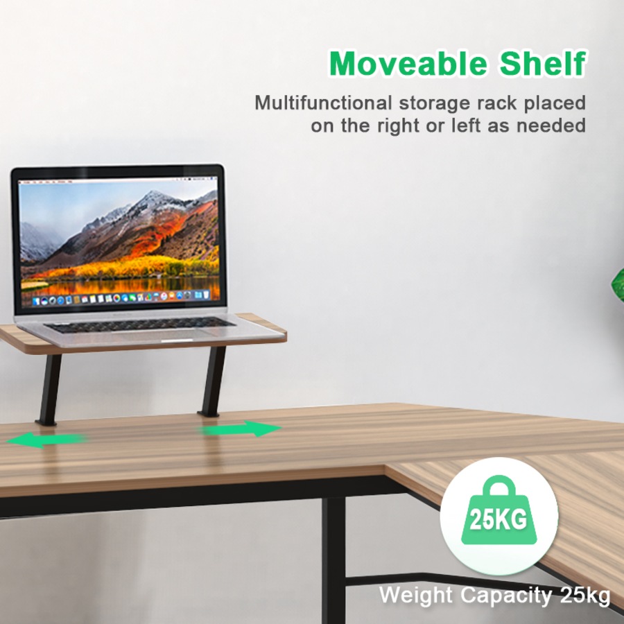 Advwin L-Shaped Corner Desk with Removable Shelf, Wood