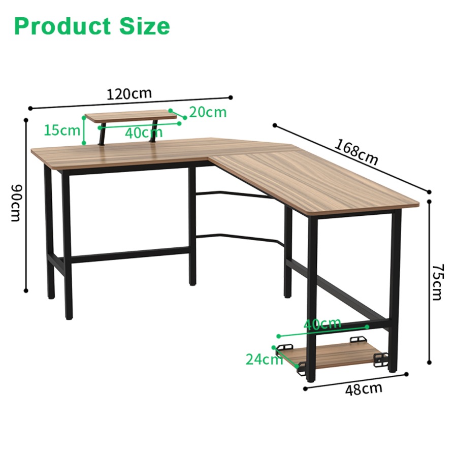 Advwin L-Shaped Corner Desk with Removable Shelf, Wood