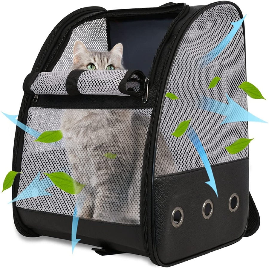 Pet Backpack Carrier Outdoor Portable Cat Travel Bag Breathable Back Black
