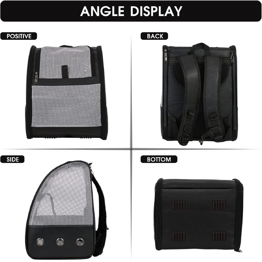 Pet Backpack Carrier Outdoor Portable Cat Travel Bag Breathable Back Black