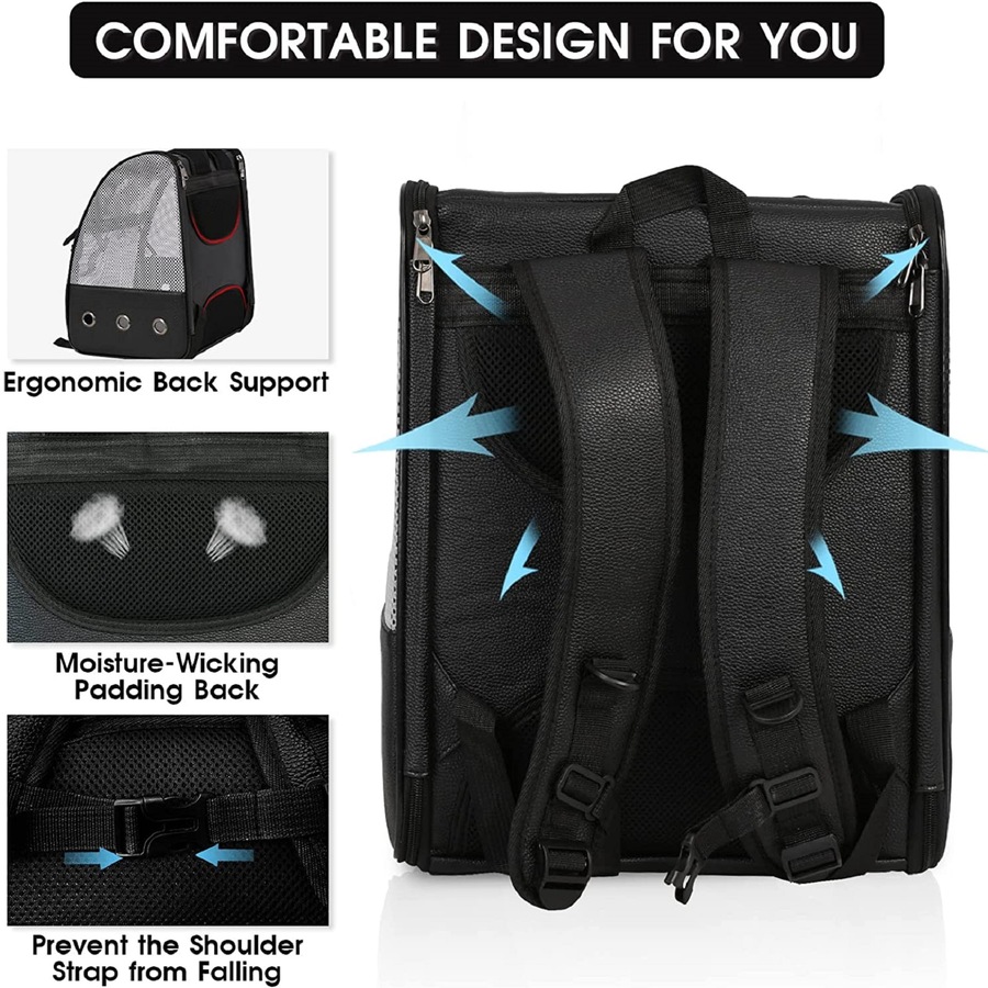 Pet Backpack Carrier Outdoor Portable Cat Travel Bag Breathable Back Black